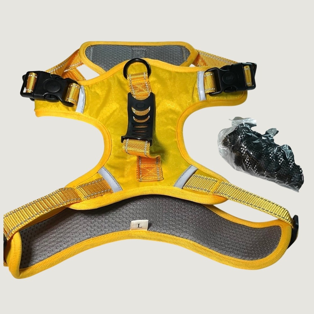 Duomm Large Yellow No Pull Dog Harness Reflective Step In & Mesh Padded w/ Leash - Picture 6 of 7